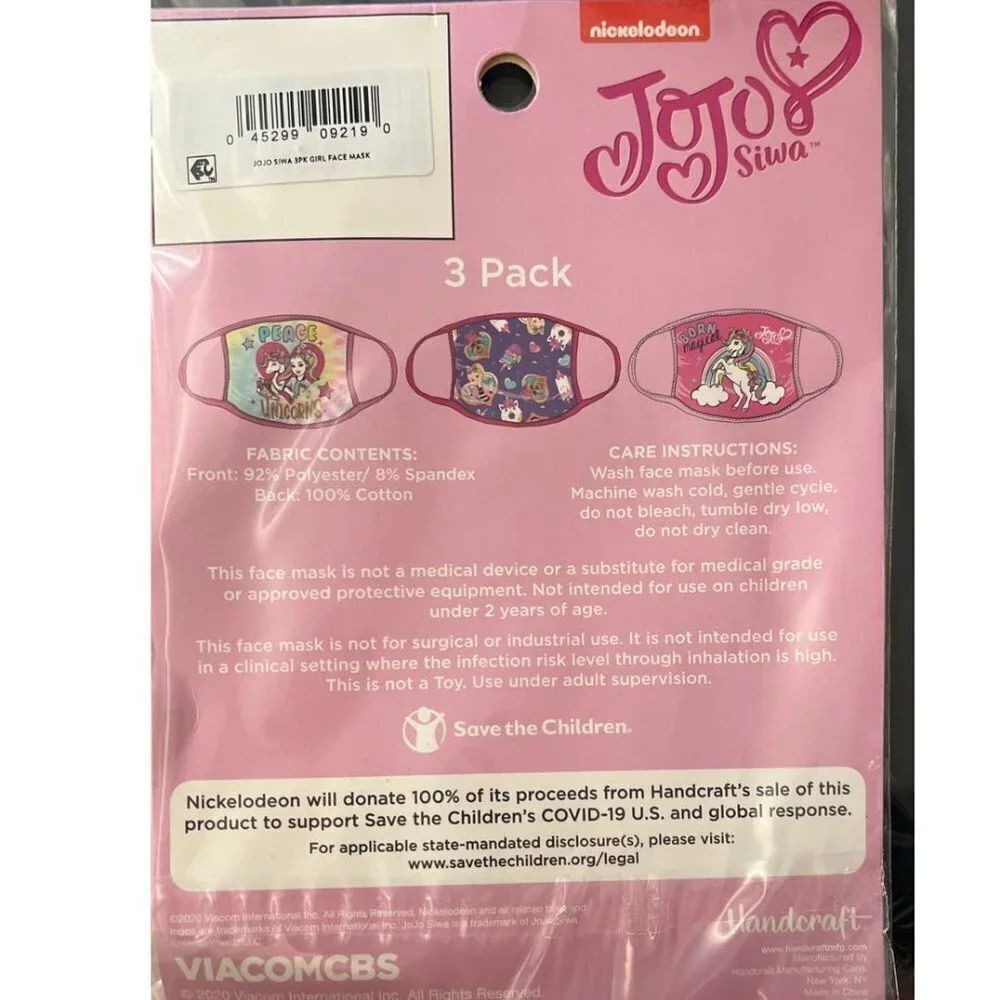 Pack Of 3 Kids Jojo Siwa Face Masks